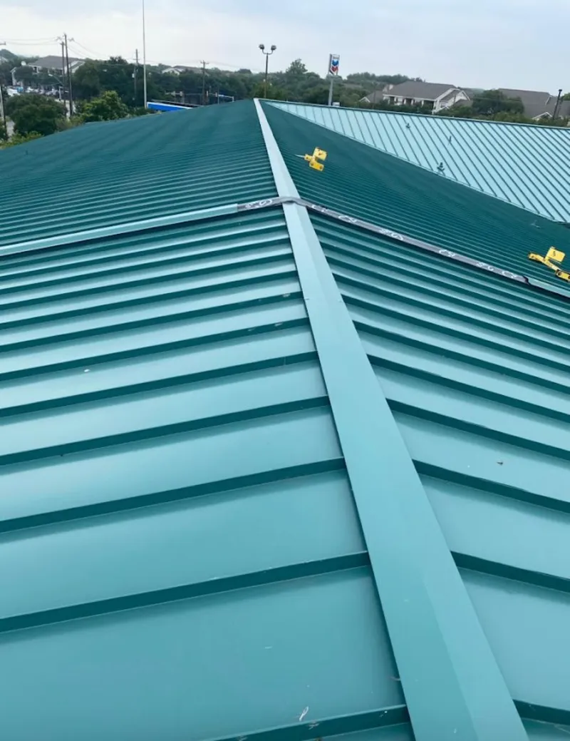 Green commercial metal roof ridge and valley for Metal Roof Repair in Mount Olive